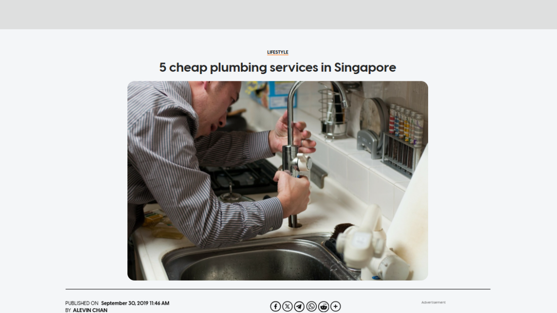 We’re Thankful AsiaOne Included Mr Plumber in Their “5 Cheap Plumbing Services in Singapore” Article