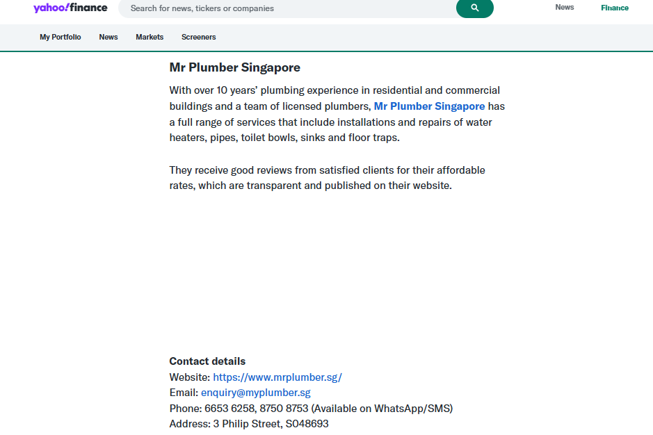 Grateful to Be Featured by Yahoo Finance in Their “10 Cheapest Plumbers in Singapore” Guide 1 featured-on-mr-plumber-yahoo-finance-10-cheapest-plumber-in-singapore-01