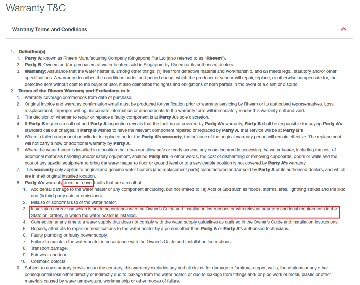 rheem warranty terms and conditions waterheatercity singapore